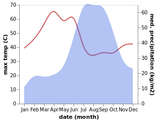 temperature and rainfall during the year in Mandleshwar