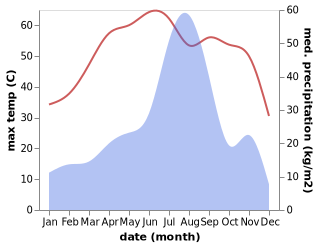 temperature and rainfall during the year in Taranagar