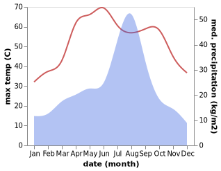 temperature and rainfall during the year in Rajanpur