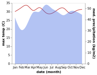 temperature and rainfall during the year in Naga