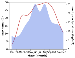 temperature and rainfall during the year in Salciua de Jos