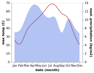 temperature and rainfall during the year in Pashmul