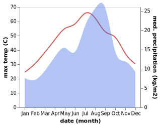 temperature and rainfall during the year in Berriane