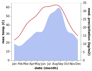 temperature and rainfall during the year in Sidi Amrane