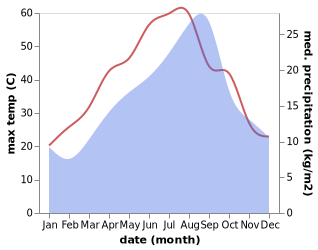 temperature and rainfall during the year in El Aouinet