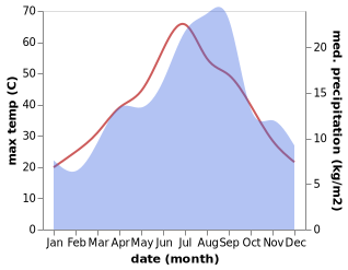 temperature and rainfall during the year in Mehdia