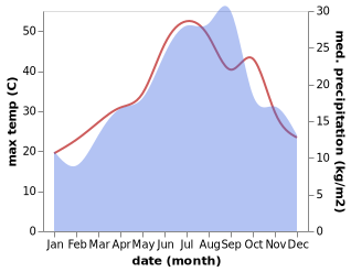 temperature and rainfall during the year in Tipasa