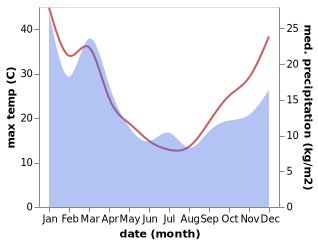 temperature and rainfall during the year in Adelong