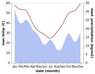 temperature and rainfall during the year in Bourke