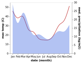 temperature and rainfall during the year in Bowning