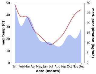 temperature and rainfall during the year in Manildra