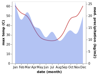 temperature and rainfall during the year in Menindee