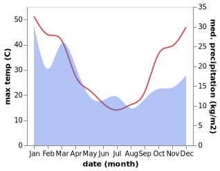 temperature and rainfall during the year in South Gundagai