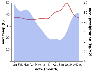 temperature and rainfall during the year in Darwin