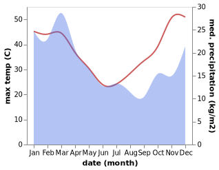 temperature and rainfall during the year in Dalby