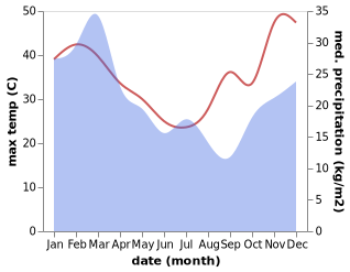 temperature and rainfall during the year in Monto