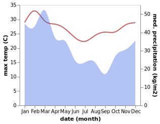 temperature and rainfall during the year in Pallarenda