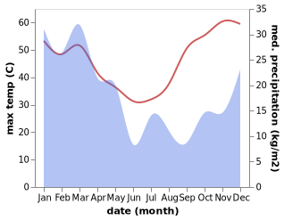 temperature and rainfall during the year in Winton