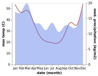 temperature and rainfall during the year in Auburn