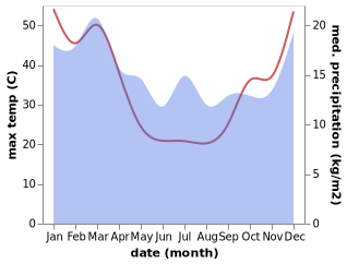 temperature and rainfall during the year in Elizabeth