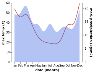 temperature and rainfall during the year in Port Wakefield