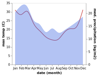 temperature and rainfall during the year in Corinella