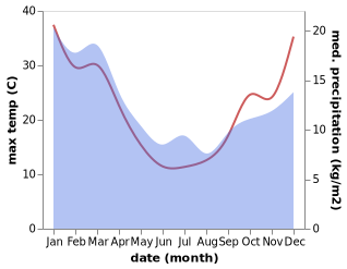 temperature and rainfall during the year in Merrijig