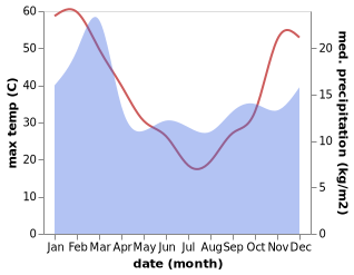 temperature and rainfall during the year in Brookton