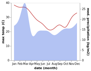 temperature and rainfall during the year in Dongara