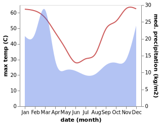 temperature and rainfall during the year in Leonora