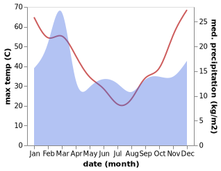 temperature and rainfall during the year in Moora