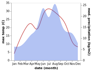 temperature and rainfall during the year in Bad Tatzmannsdorf