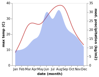 temperature and rainfall during the year in Breitenbrunn