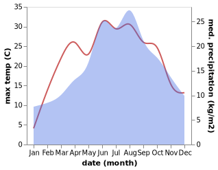 temperature and rainfall during the year in Behamberg