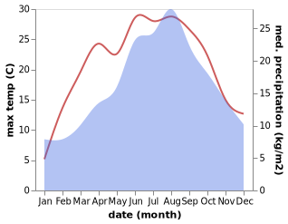 temperature and rainfall during the year in Bergheim