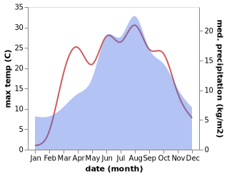 temperature and rainfall during the year in Bramberg am Wildkogel