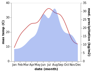 temperature and rainfall during the year in Allerheiligen bei Wildon