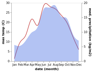 temperature and rainfall during the year in Berwang