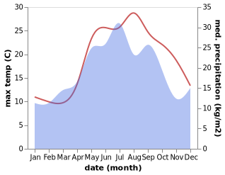 temperature and rainfall during the year in Artyom