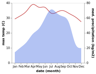 temperature and rainfall during the year in Mehendiganj