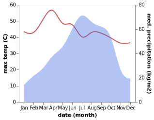 temperature and rainfall during the year in Raipur