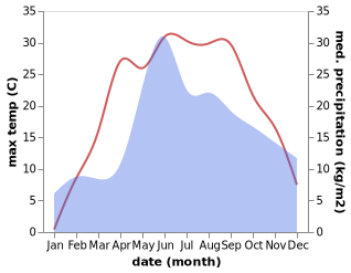 temperature and rainfall during the year in David-Gorodok