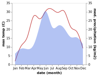 temperature and rainfall during the year in Drahichyn