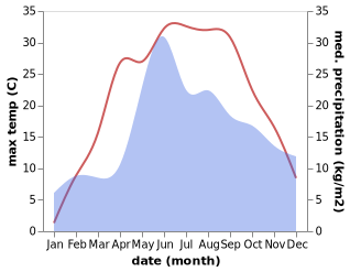 temperature and rainfall during the year in Mikashevichi