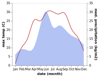 temperature and rainfall during the year in Motol'