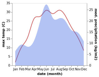 temperature and rainfall during the year in Vysokoye