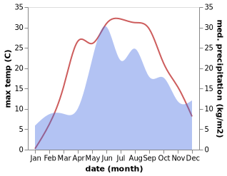 temperature and rainfall during the year in Brahin