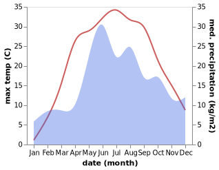 temperature and rainfall during the year in Khoyniki