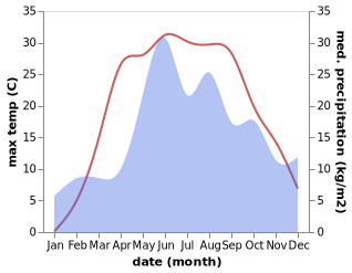 temperature and rainfall during the year in Rahachow