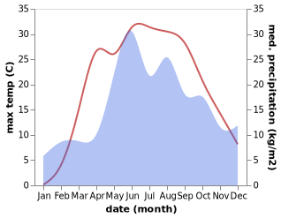 temperature and rainfall during the year in Rechytsa